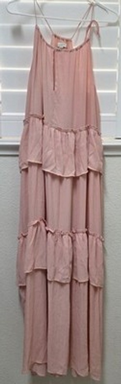 NWT Loft Pink Tiered Maxi Dress Women's M Ruffle Spaghetti Strap Boho Flowy